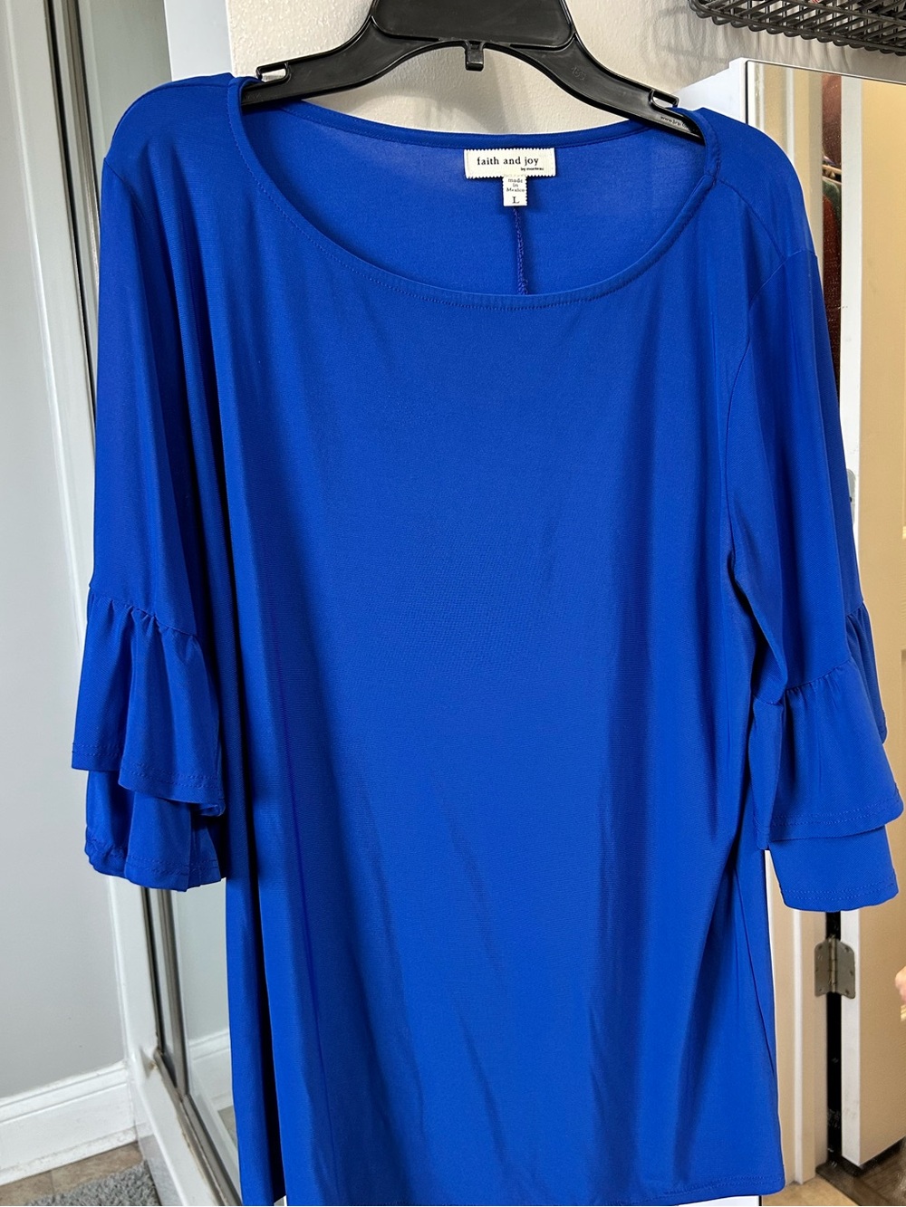 Monteau Royal Blue Ruffle Sleeve Tunic Top